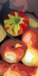 semi-abstract oil painting of apples