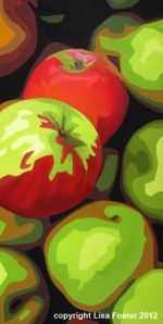 semi-abstract oil painting of apples